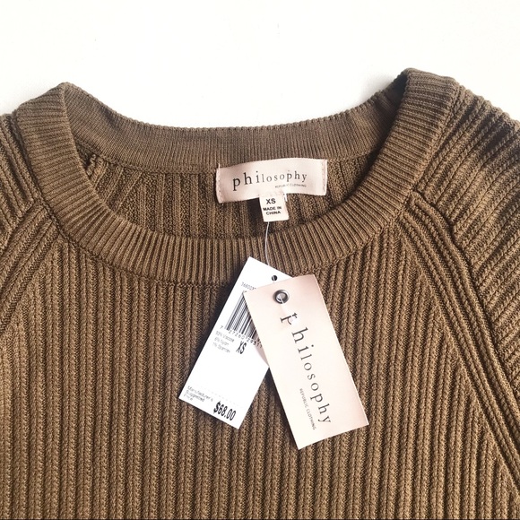 NWT Philosophy Short Sleeve Olive Green Sweater XS - Picture 3 of 5